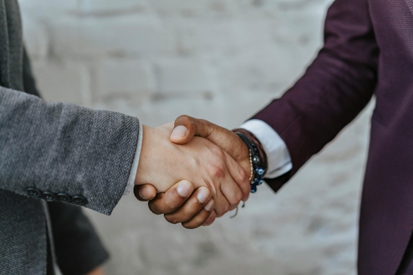 Business partnership handshake between two professionals