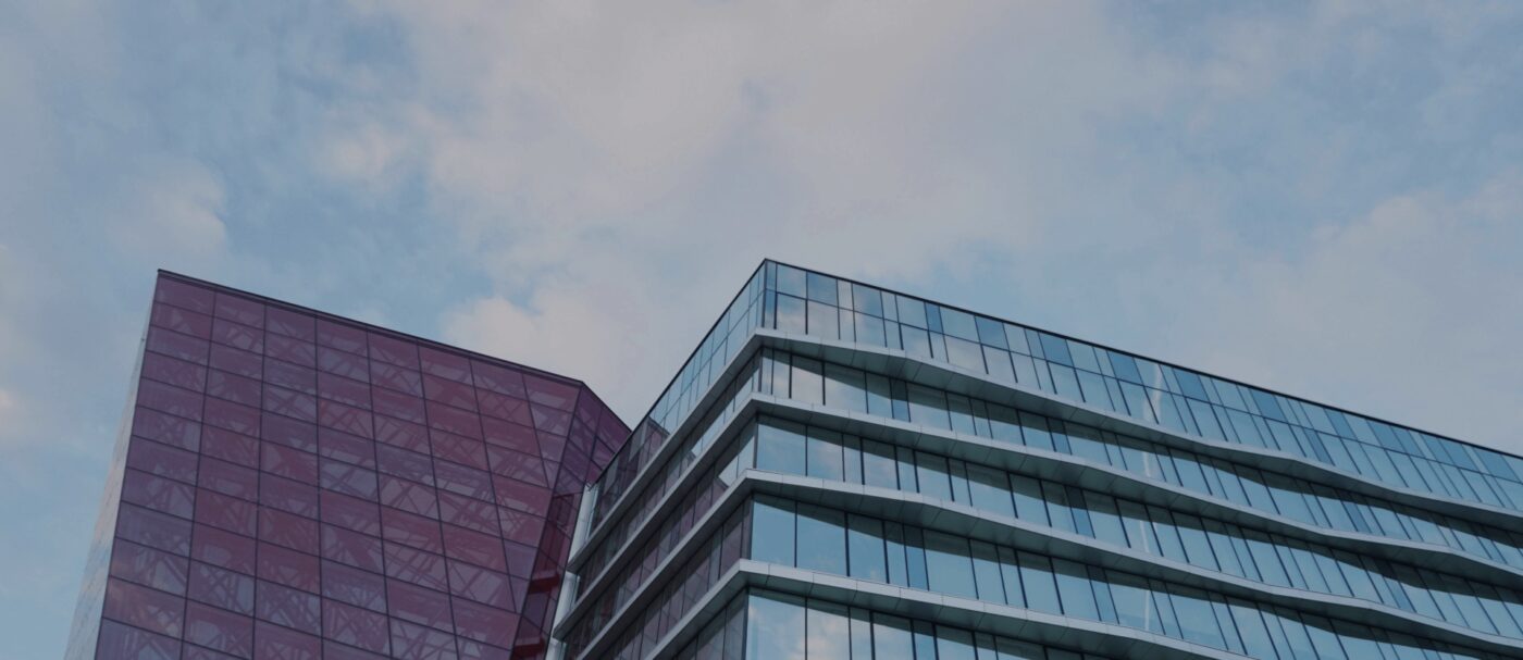 City commercial office building with glass façade and modern urban design